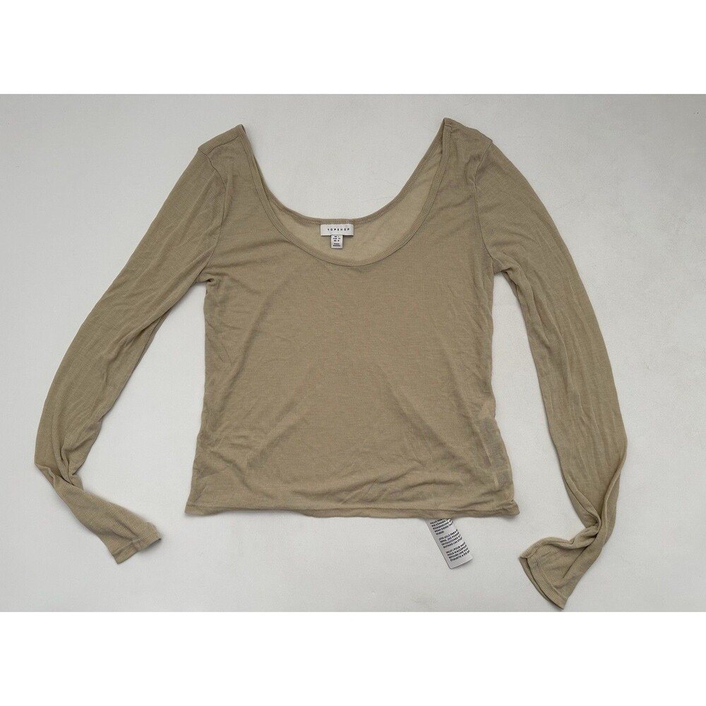 Topshop sheer Cream Long Sleeve Top SZ 12 UK L
